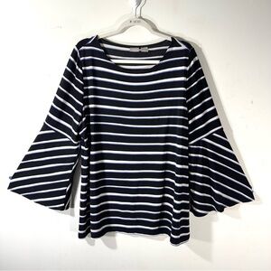 Chico's Travelers Black & White Striped Bell Sleeve Top